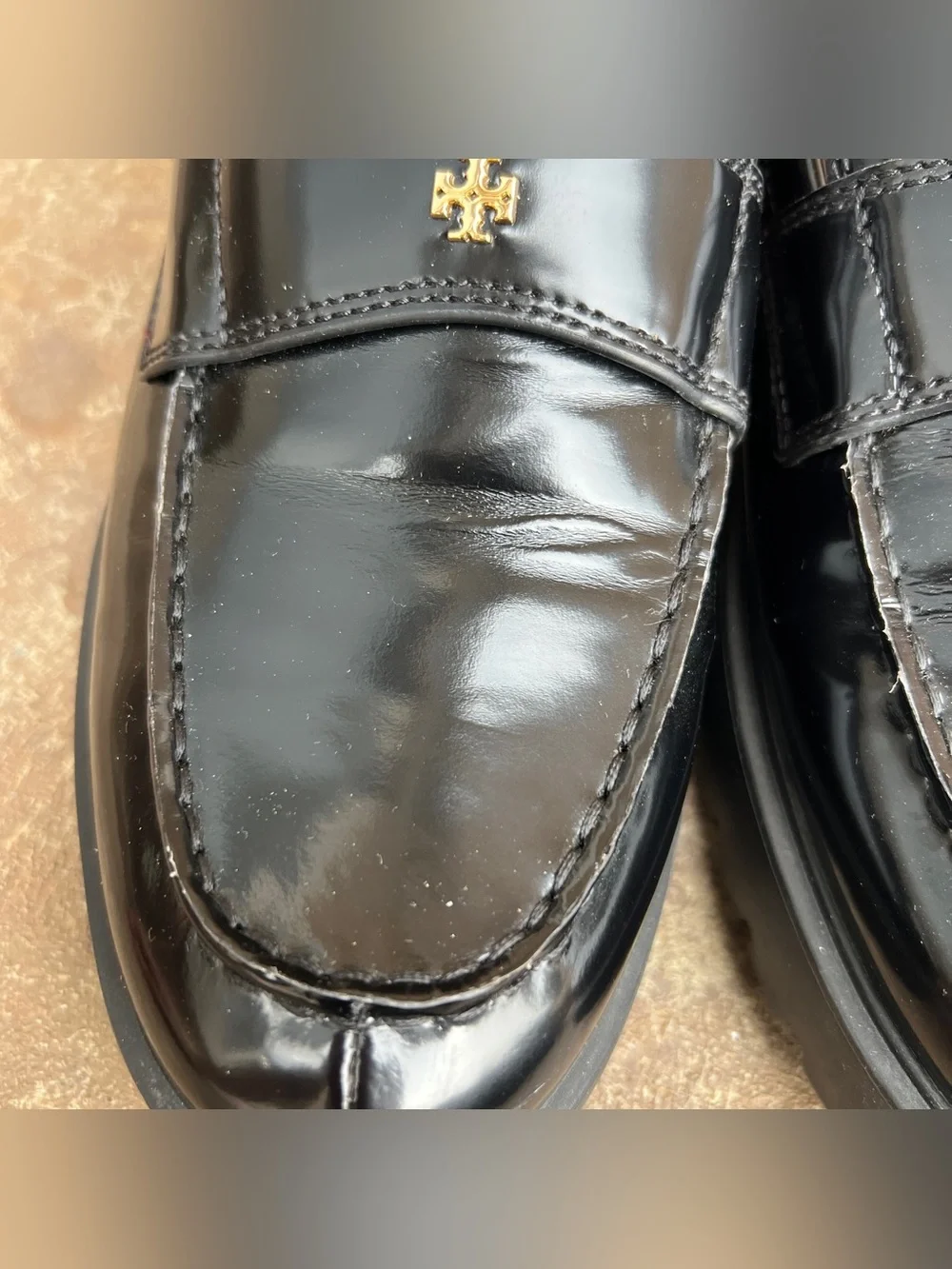 Tory Burch Classic Lug Loafer Black Patent Leather Sz 10
